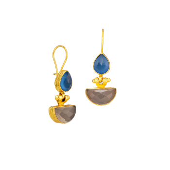 Ohrring aus Messing, vergoldet, blauer, weißer Onyx